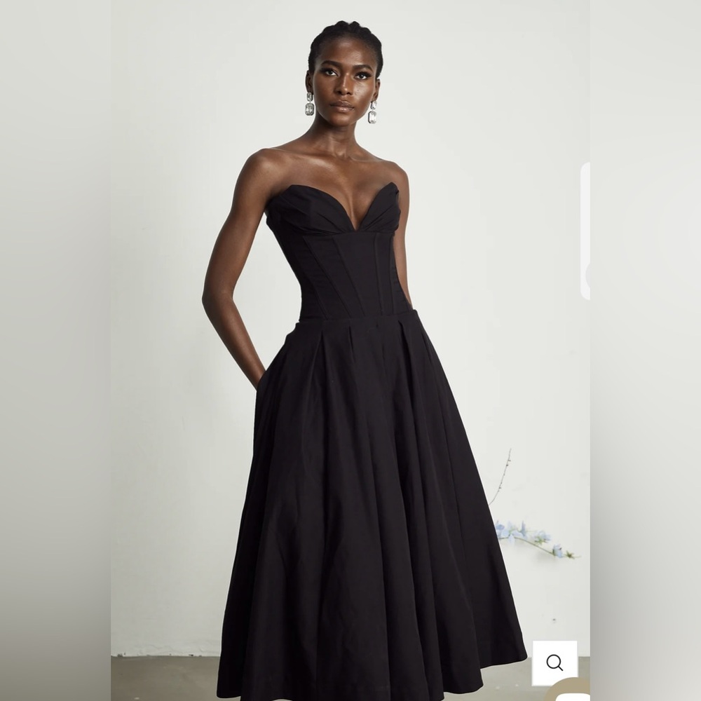 Black Strapless Corset Midi Formal Dress